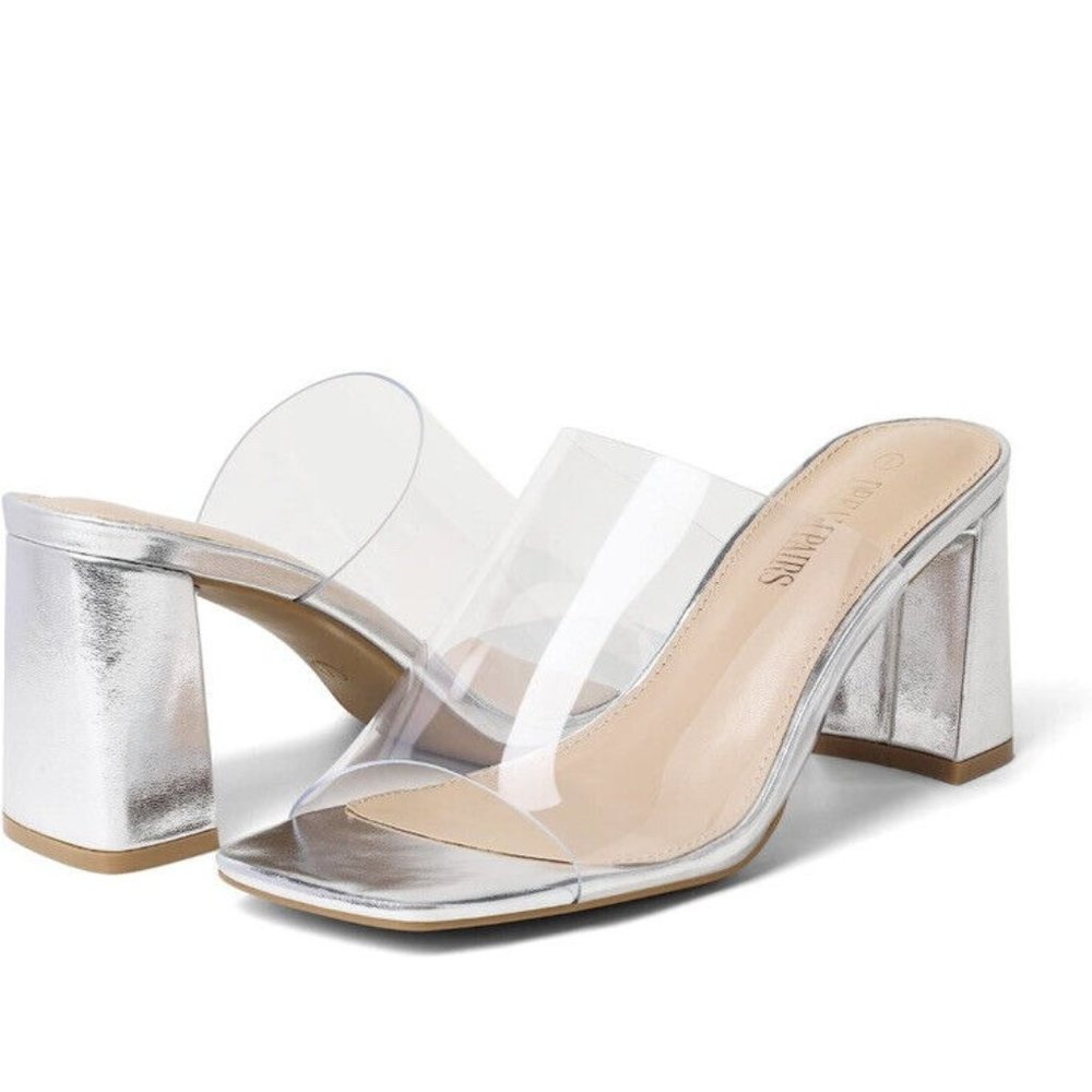 DREAM PAIRS Women Chunky Block Heel Mule Square Toe Slip On Heel Sandals 7.5